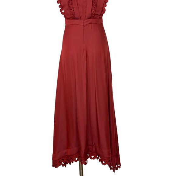 Rebecca Taylor Sleeveless Embroidered Dress 4 Brick Silk Ruffles Midi Western - Picture 10 of 12